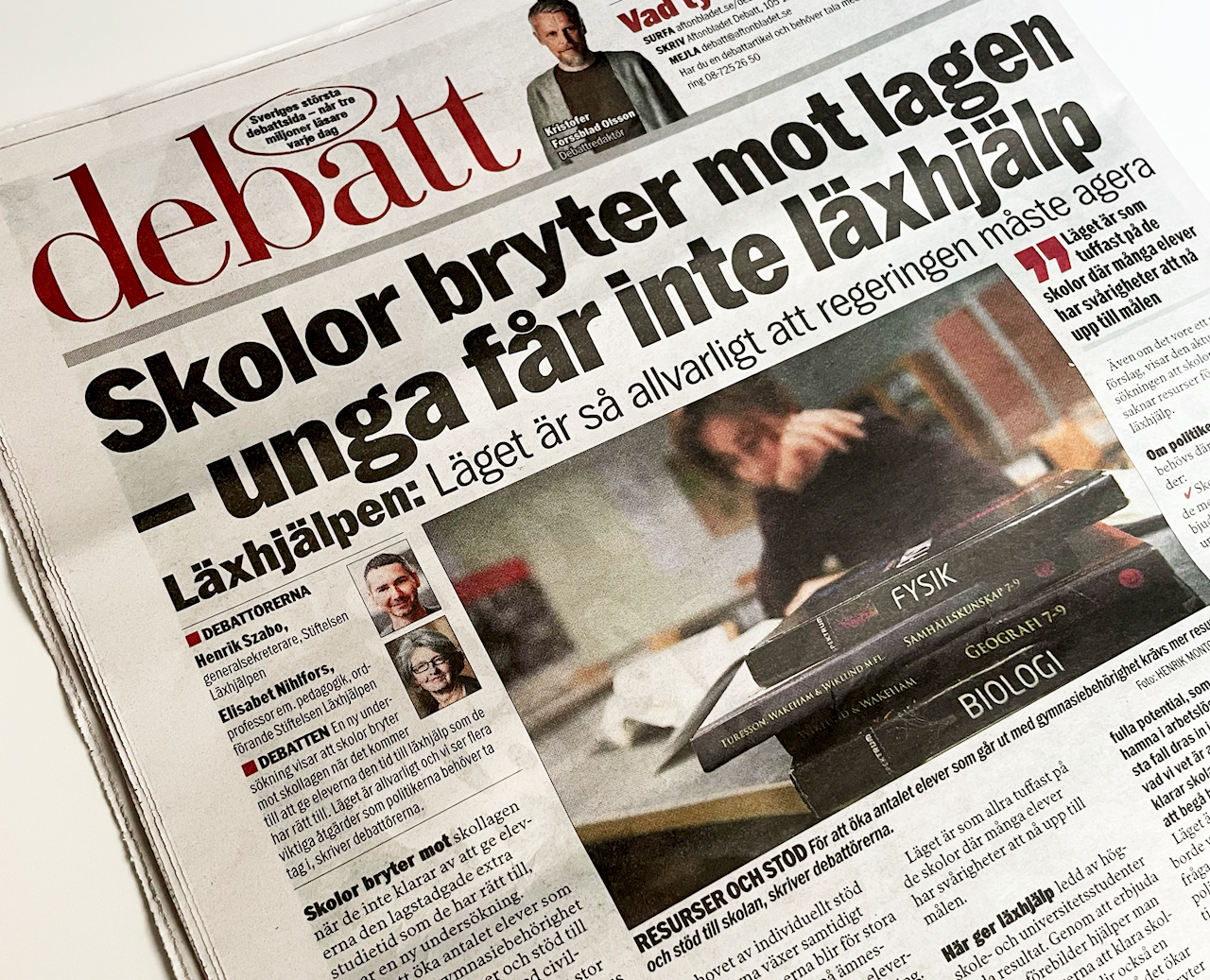 "Skolor bryter mot lagen – unga får inte läxhjälp" – debattinlägg i Aftonbladet