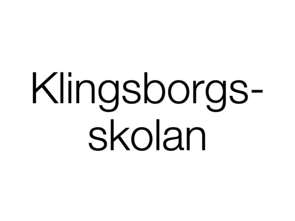 Svart text mot vit bakgrund "Klingsborgsskolan"