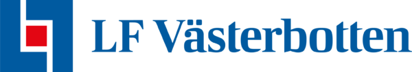 Logotyp bestående av blå text där det står "LF Västerbotten" och en blåröd symbol bestående av ett blått L och ett uppochnervänt L samt en röd fyrkant i mitten