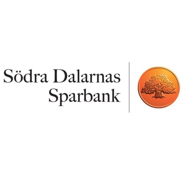Södra Dalarnas sparbanks logotyp - ett mynt med ett träd på bredvid text med namn