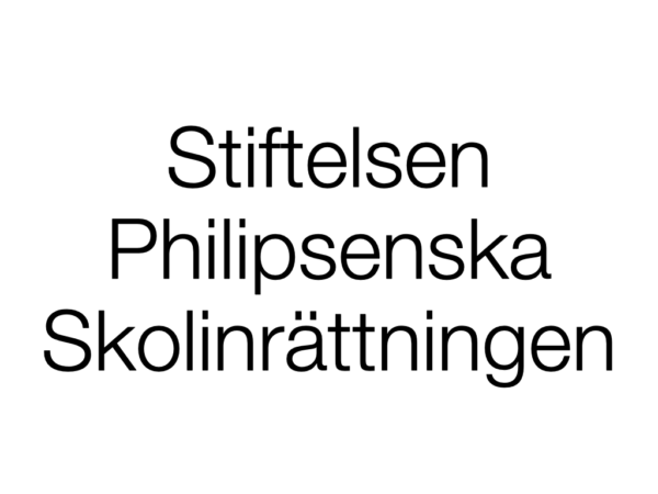 Vit bakgrund med svart text som lyder "Stiftelsen Philipsenska Skolinrättningen"